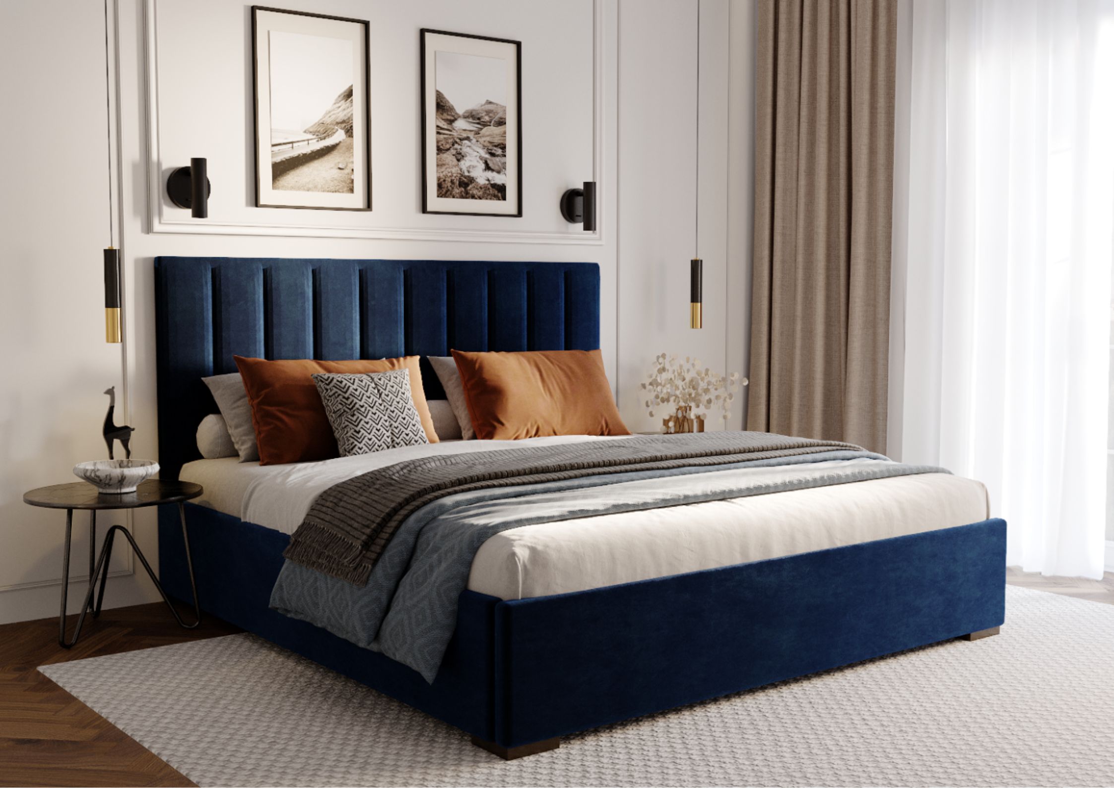 Łóżko tapicerowane z panelowym zagłówkiem w pasy 120x200 